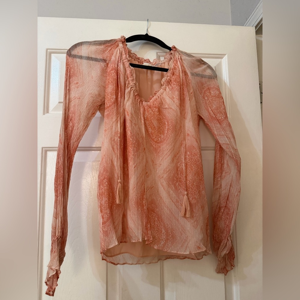 Ramy Brook Loraine Geometric Blouse – Romantic Peach Top - Picture 4 of 7